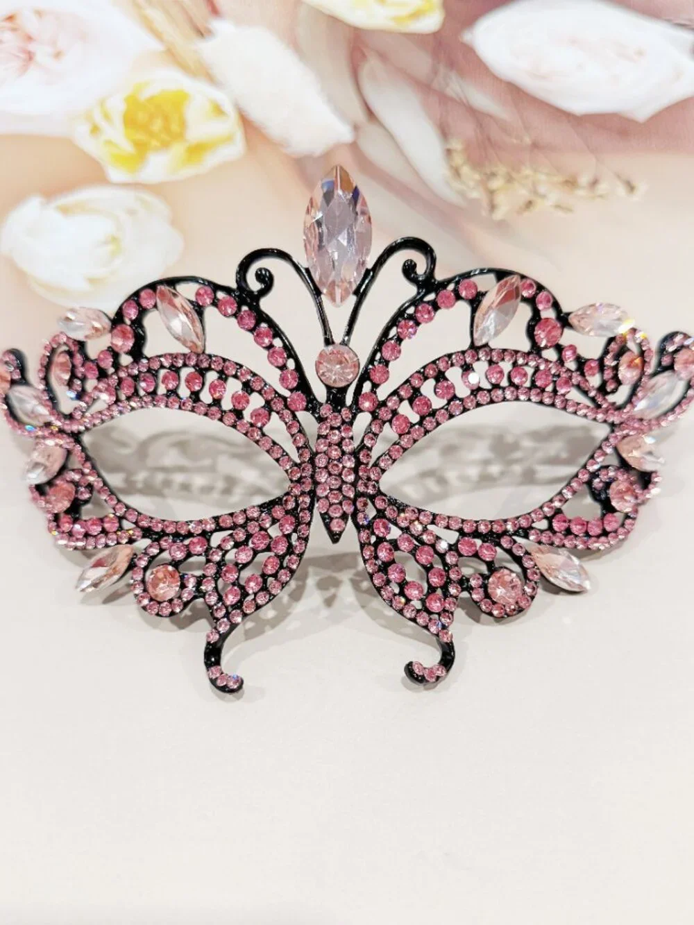 Pink Crystal Masquerade Mask, Butterfly Venetian Mask, Masquerade Ball Mask